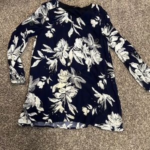 Navy and white floral shift dress
